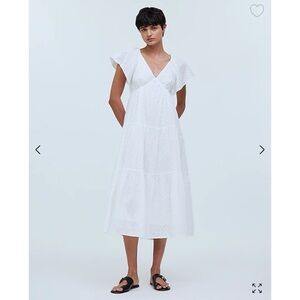 NWT Madewell Tie-Back Flutter Sleeve Tiered Midi Dress White 14